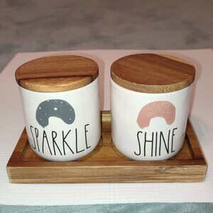 Sparkle & Shine Ceramic Canister Set with Wooden Lids - White and Pink